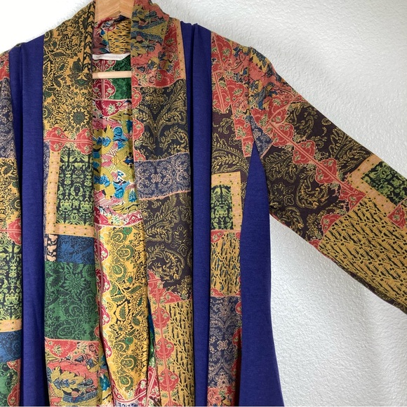 Soft Surroundings Izmir topper Cardigan M Open front Cascade Waterfall Patchwork - Picture 6 of 16